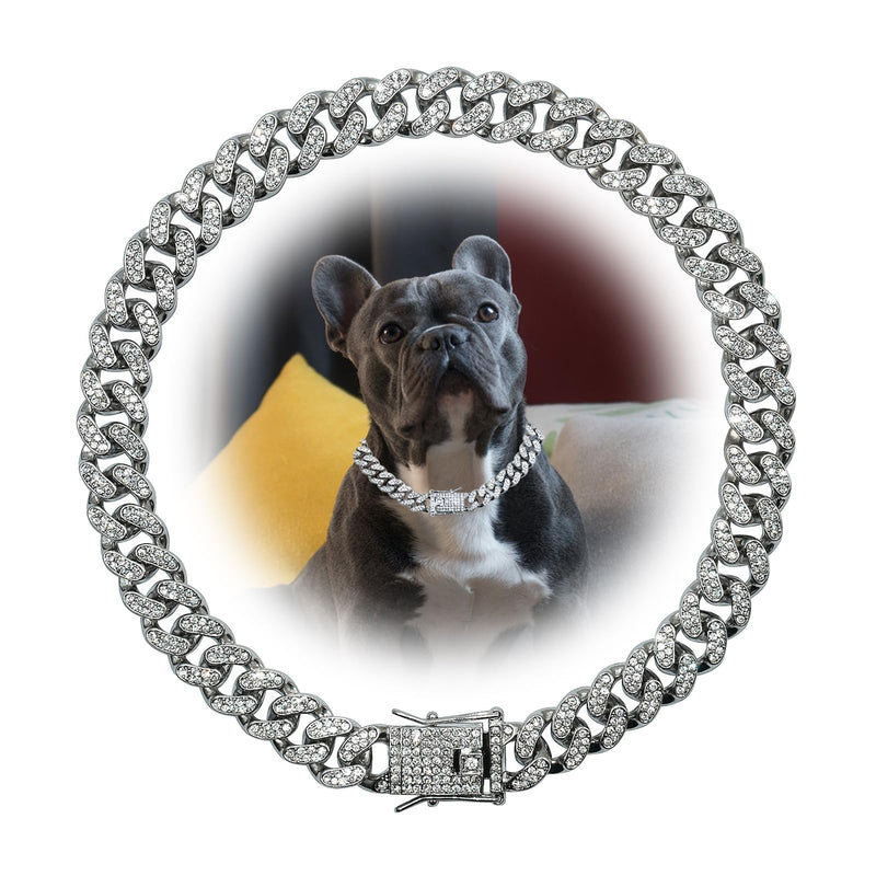 Length Adjustable Dog Chain Collar Diamond-Studded Cuban Link 13mm Wide Dog Necklace Jewelry Accessories 4 Colors 8-30in for Small Medium Large Dogs/Cats (Silver, 22in) Silver - BeesActive Australia