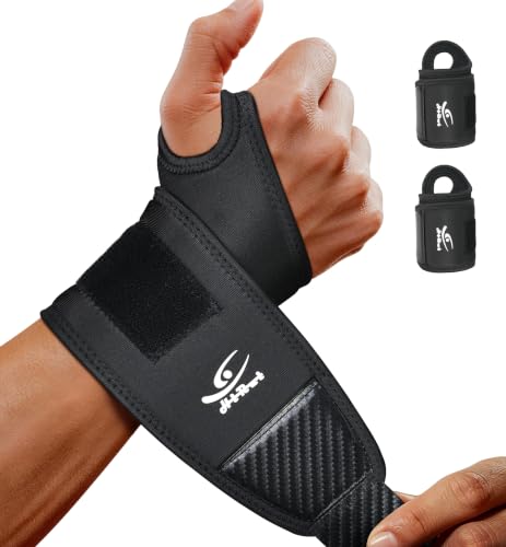 HiRui Wrist Brace 2 Pack - Pain Relief for Arthritis, Tendonitis, Carpal Tunnel | Durable Wrist Wraps Support for Weightlifting Powerlifting Bodybuilding CrossFit Tennis | One Size Adjustable (Black) Black