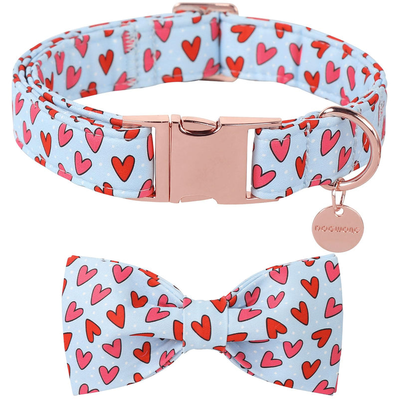 DOGWONG Valentine's Day Dog Collar with Bow - Cute Heart Bowtie Dog Collars, Adjustable Valentine Pink Heart Pet Collars Design Dog Collar with Quick Release Buckle for Puppy Girl Boy Female Dogs Medium Blue heart - BeesActive Australia