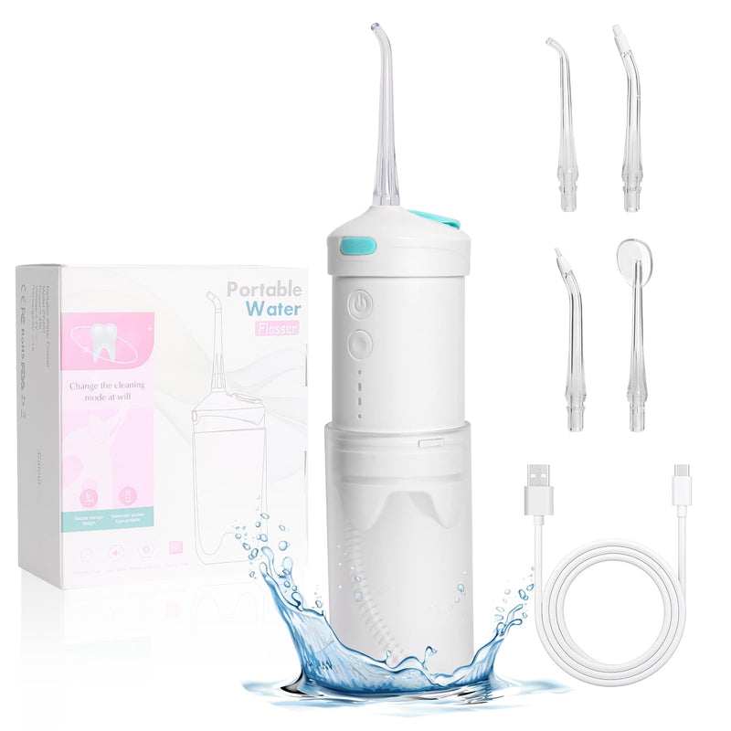 Cordless Water Flosser for Teeth, Portable Oral Irrigator with 20-Day Use, 4 Nozzles & Telescopic Tank, 3 Modes IPX7 Waterproof, Mini Travel Dental Flosser for Braces, Sensitive Gums and Home Use