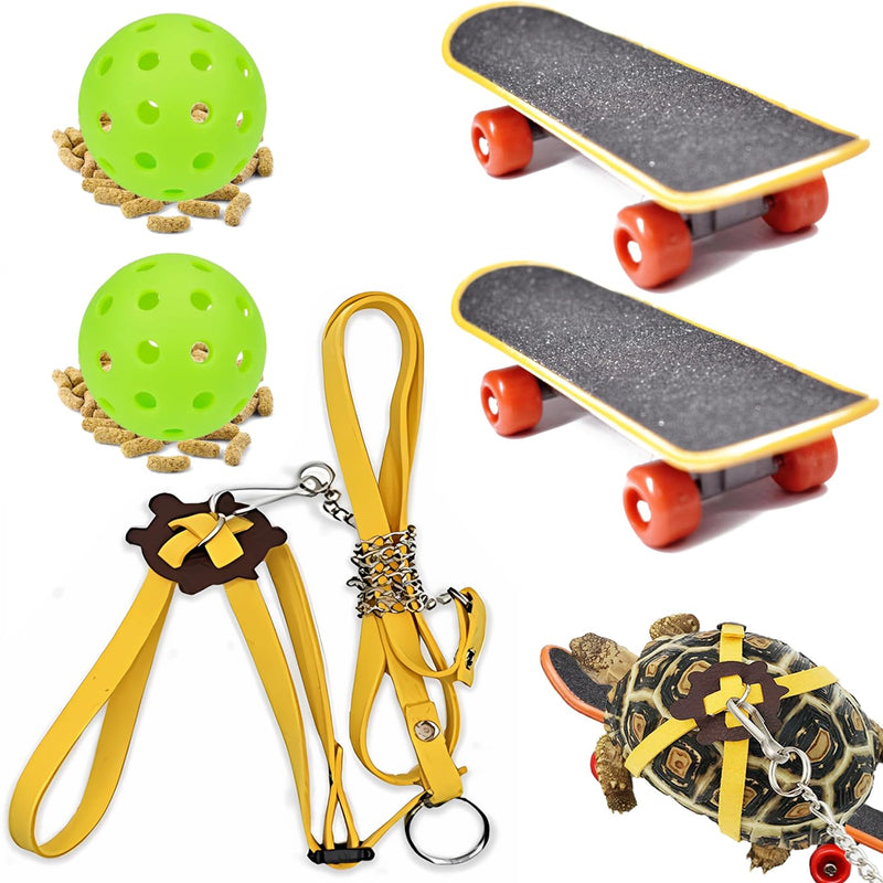 Turtles Playing and Training Toys Set, 1 Adjustable Tortoise Leash 2 Reptile Skateboards 2 Treat Ball, Turtle Fast Skate Accessory Funny Pet Mini Walking Skateboards for Parrot(Yellow Small) Yellow Small - BeesActive Australia