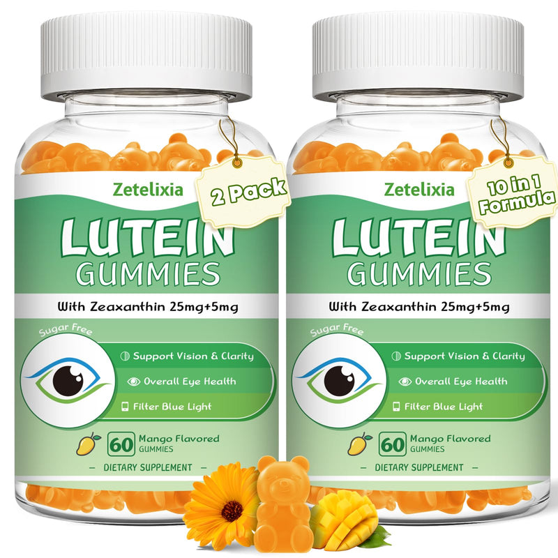 2 Pack Lutein Gummies 25mg, Sugar Free Lutein Zeaxanthin Supplements Gummies, Eye Health Supplement for Adults, Eye Vitamins Lutein for Vision and Blue Light Protection, Mango Flavor, 120 Count 60 Count (Pack of 2)