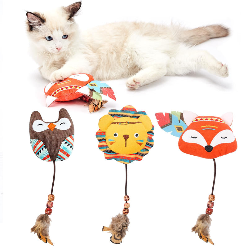 Jiupety Cat Toys Jungle Animals Interactive Cat Toys for Indoor Cats 3 Pack Catnip Toys and Feather Cat Toys Bite Resistant 10.6 Inches Animal - BeesActive Australia