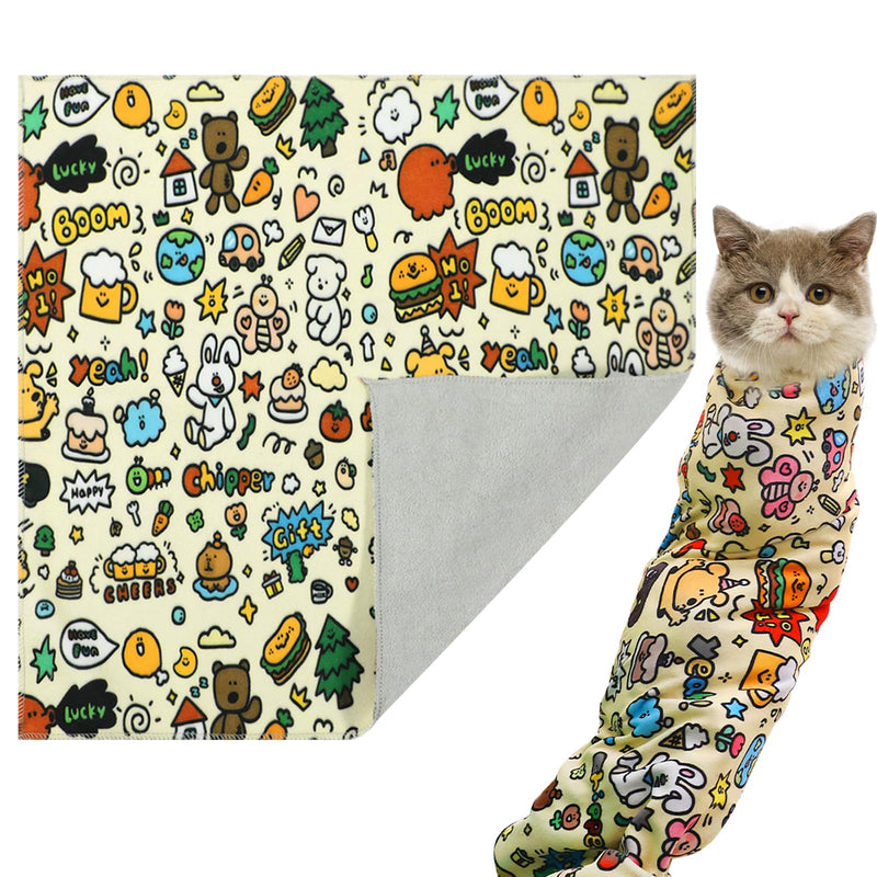Cat Wrap for Grooming Cat Wrap for Cutting Nails Velcro Fabric for Cats Restraint for Nail Clipping Self-Adherent Anti-Bite Anti-Scratch Anti-Escape Swaddle Burrito Wrap for Nail Trimming (Yellow, XL) Yellow - BeesActive Australia