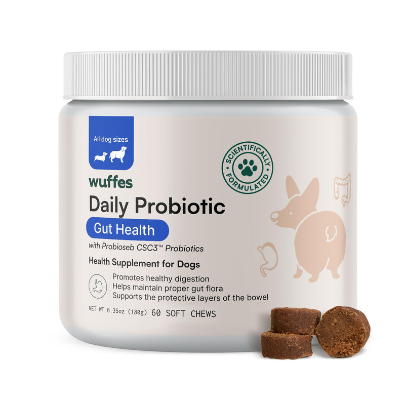 Wuffes Daily Probiotic for Dogs - Supports Digestive Health, Gut Balance, and Immune System - with Prebiotics, Marshmallow Root, and Pumpkin Powder - 60 Soft Chews - BeesActive Australia