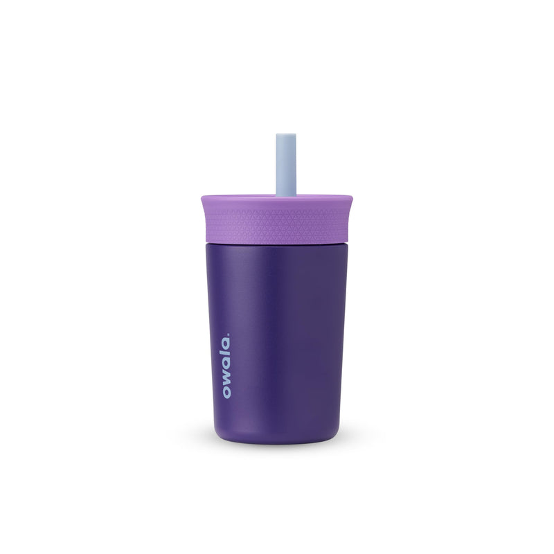 Owala Kids Insulation Stainless Steel Tumbler with Spill Resistant Flexible Straw, Easy to Clean, Kids Water Bottle, Great for Travel, Dishwasher Safe, 12 Oz, Purple (Peacock Palace) Drinking Cup
