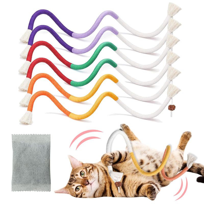 Cat Toys Chew Ropes 6Pcs with Refillable Natural Catnip, Safe Teeth Cleaning Toy for Indoor Kittens, Interactive Cat Nip Kitty Toys for All Breeds - BeesActive Australia