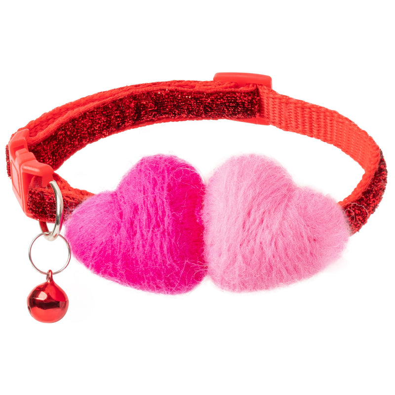 MALLMALL6 Valentines Wool Felted Heart Small Dog Collar, Adjustable Soft Bling Red Quick Release Snap Buckle Puppy Collar with Bell, Rose Pink Love Theme Pet Collar for Girl Boy Dogs Cats - BeesActive Australia