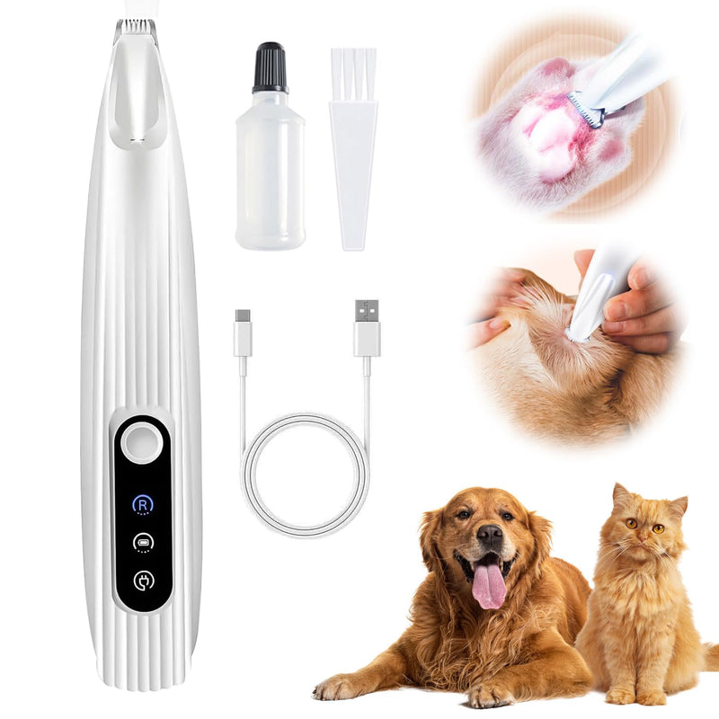 Dog Paw Trimmer with LED Light, 2025 Upgrades Pet Micro Exquisite Trimmer for Dogs Grooming Clippers, 35dB Low Noise Paws Clipper for Dogs and Cats Trimming Paws, Eyes, Ears, Face, and Rump (White) White - BeesActive Australia