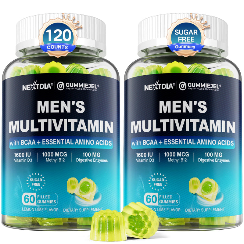 Methylated Multivitamin for Men Gummies with BCAA Amino Acids, Zinc, Biotin | Daily Vitamin A C D3 E K2 B Complex, Calcium, Lycopene, Digestive Enzymes - Energy, Immune, Muscle - Sugar Free Vegan, 120Cts 60 Count (Pack of 2)