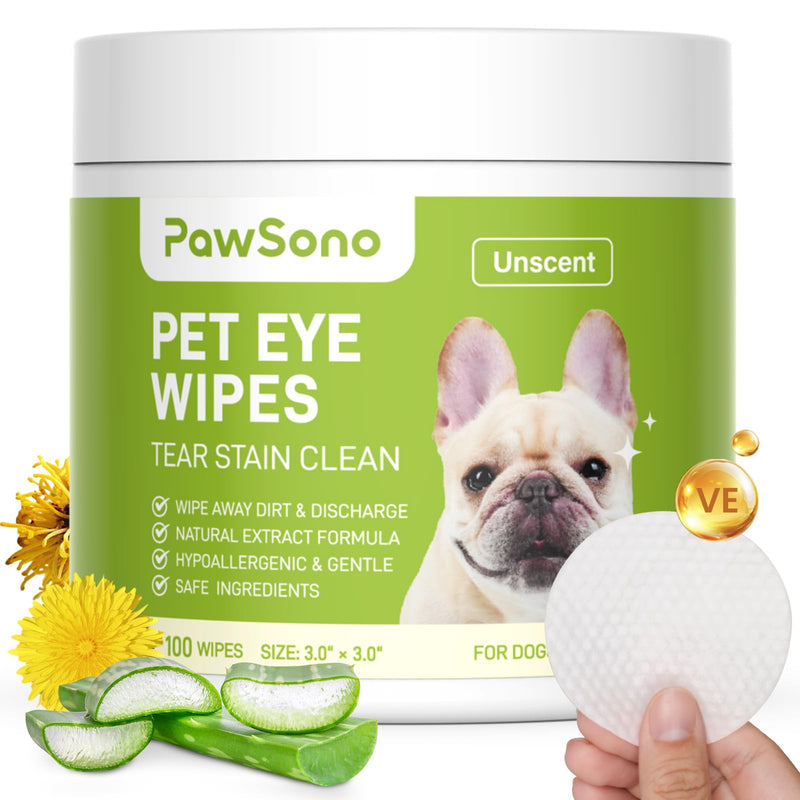 Eye Wipes for Dogs & Cats, Hypoallergenic Dog Eye Wipes Cleaner, Natural Cleaning Grooming Pet Wipes Gently Remove Tear Stain, Eye Debris, Discharge, Mucus, Non-Irritating, Unscent, 100 PCS Unscented - PawsPlanet Australia