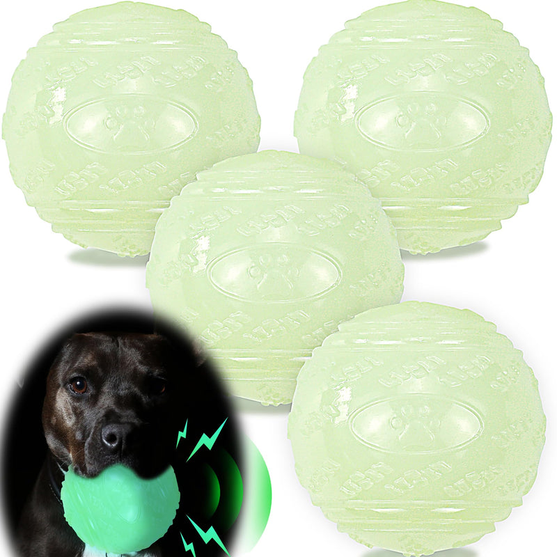 4-Pack 3.5” Glow Squeaky Dog Balls,Bouncy Glow in The Dark Dog Ball with Squeaker, Durable Dog Rubber Ball Toys Glowing Fetch Balls for Medium Large Dogs Nighttime Playing Indoors & Outdoors - BeesActive Australia