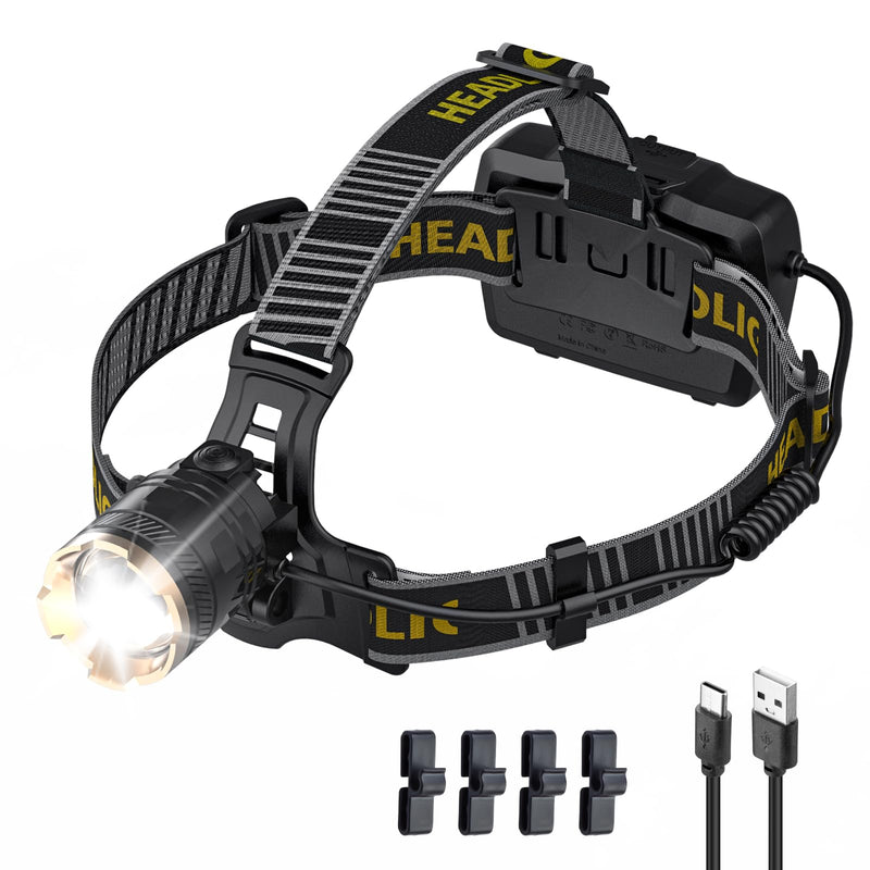 1,000,000 LM Rechargeable Headlamp, 90° Adjustable Head Lights for Forehead, Headlamps for Adults Rechargeable, IP68 Waterproof Head Lamp for Hunters for Outdoor Camping, Hunting, Running Black-H