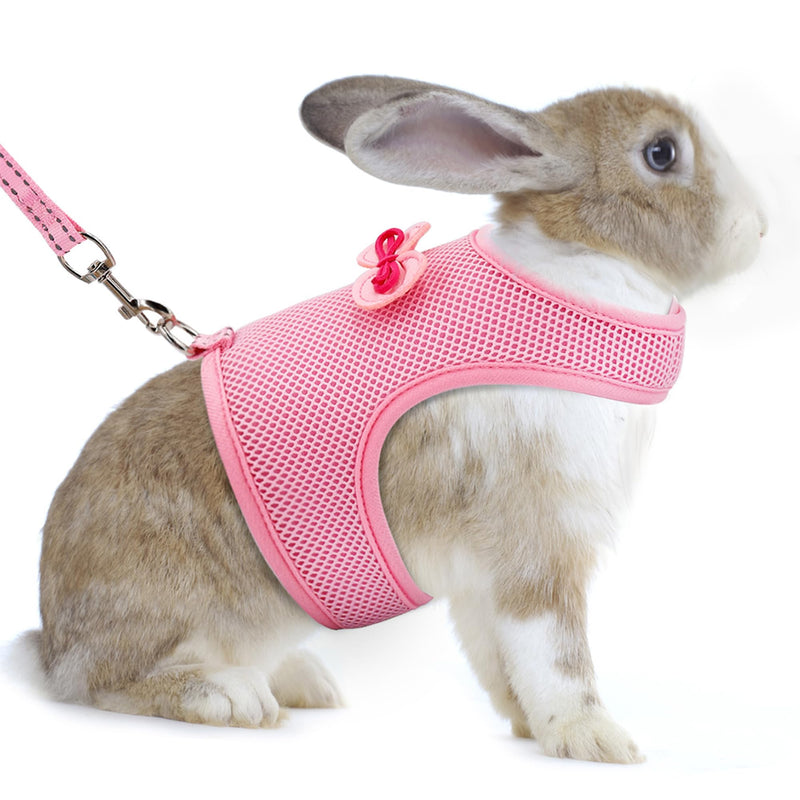 AIITLE Bunny Harness and Leash Set, Soft Breathable Mesh Vest Harness with Cute Bow for Rabbits Kitten Ferret Small Pig Puppy Walking Supplies Pink M Medium - BeesActive Australia