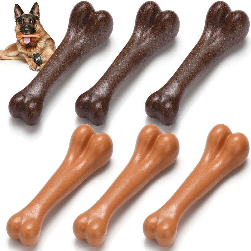 6 Pcs Dogs Bone Chew Toys for Aggressive Chewers, Beef and Bacon Flavor, Tough Puppy Teething Toys, Interactive Dog Toys Gift for Small Medium Breed - BeesActive Australia