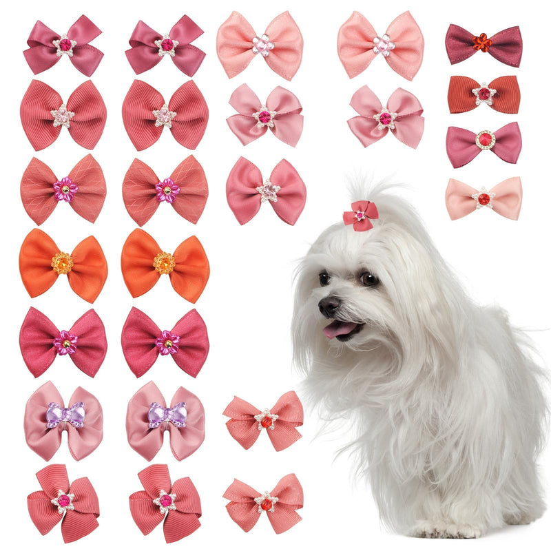 25PCS Pink Dog Bows Small Size Dog, Lovely Pet Hair Bows/Dog Hair Bows, Cute Mix Dog Bows for Small Dogs and Puppies, Pet Grooming Accessories/Puppy Bowknots with Rubber Bands for Daily Use - BeesActive Australia
