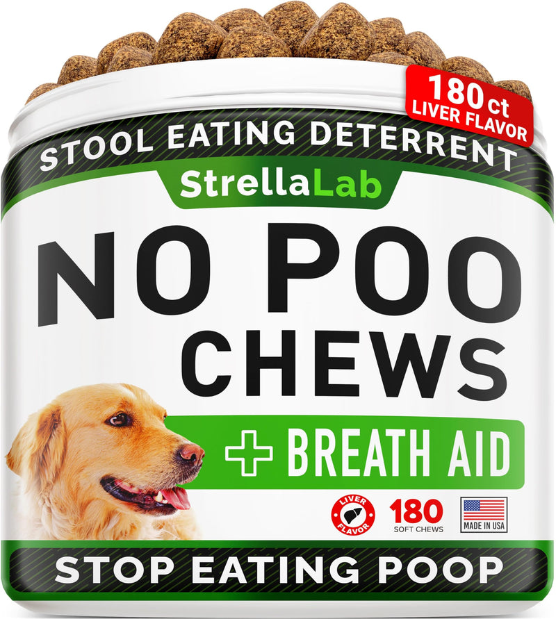STRELLALAB No Poo Treats for Dogs - Coprophagia Stool Eating Deterrent - No Poop Eating for Dogs - Digestive Enzymes - Gut Health & Immune Support - Stop Eating Poop - Poultry Flavor 180 Chews 180Сt No Poo Chews - PawsPlanet Australia