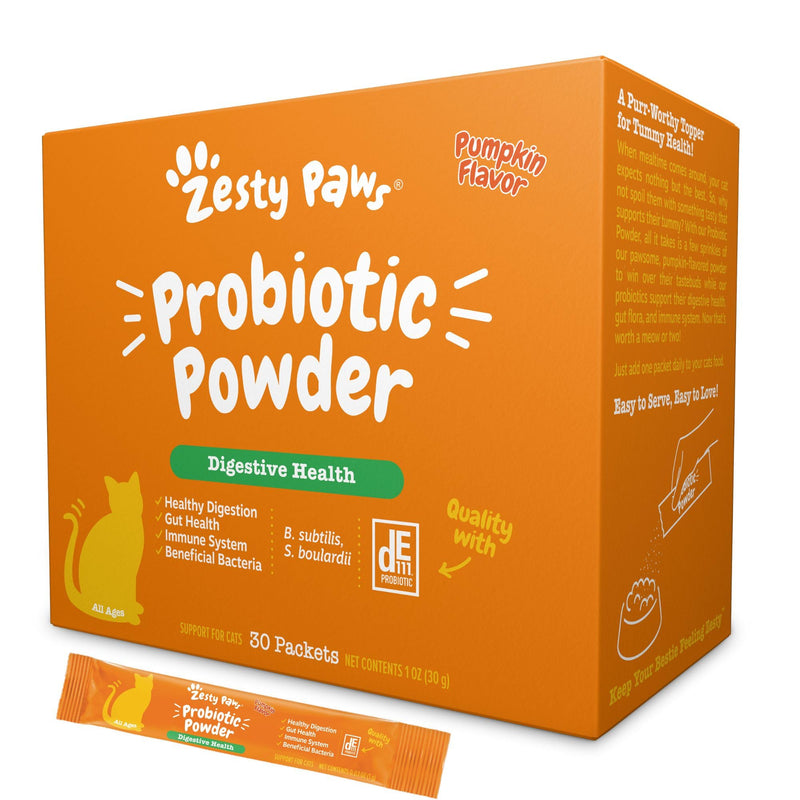 Zesty Paws Probiotic Powder for Cats - Meal Topper for Digestive Health & Immune Support - Premium DE111 Probiotics for Healthy Feline Gut Flora - Inulin Fiber & Yeast Extract - Pumpkin Flavor - 30 Ct - PawsPlanet Australia