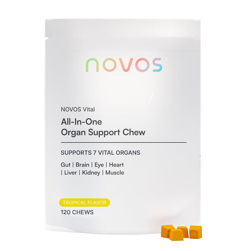 Novos Vital Organ Support Chews, Tropical Flavor, 30 Servings | All-in-One Organ Support, Nattokinase Gummies, Lutein and Zeaxanthin, Gut Support, Brain, Eyes, Heart, Liver & Kidneys