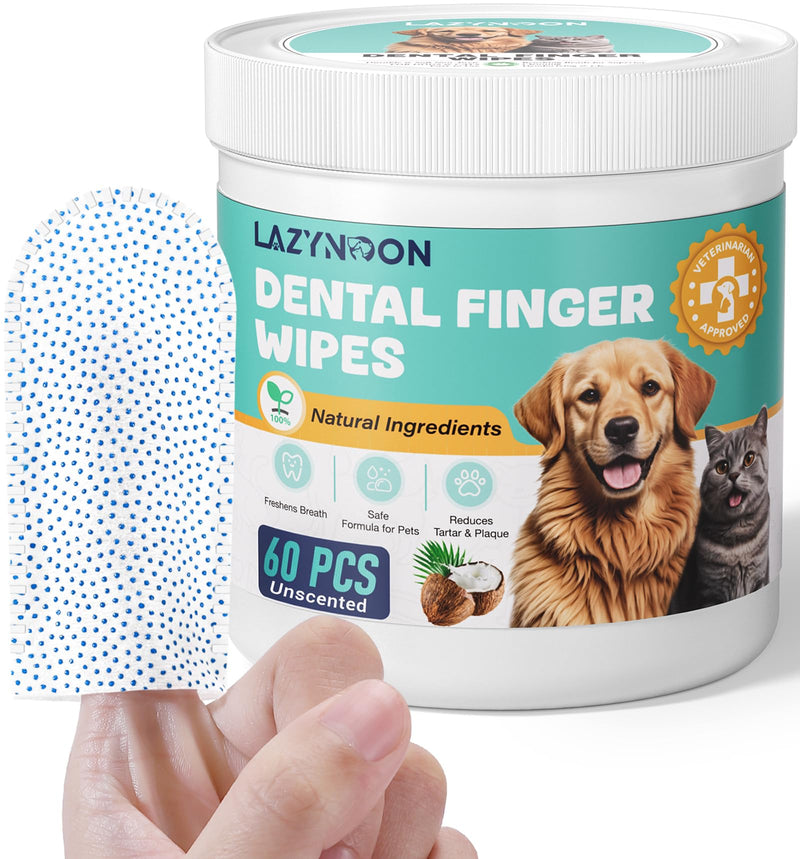 Dog Teeth Cleaning Wipes - Dog Dental Wipes, Pet Dental Finger Wipes for Dogs & Cats Teeth with Brushing Beads, Removes Plaque and Tartar Buildup, Freshens Breath, 60 Count Unscented - BeesActive Australia