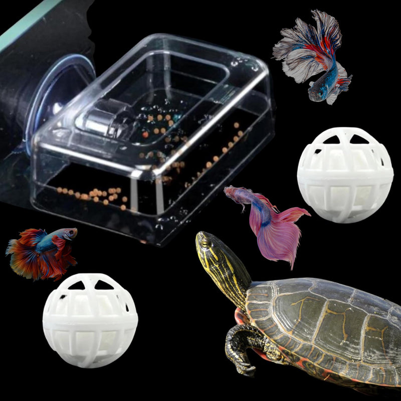 Acrylic Fish Feeding Box Ring for Turtle and Filter Balls Set, Betta Feeding Ring with Nitrifying Balls, Fish Feeding Box, Fish Food Holder, Turtle Enrichment Toys, Turtle Tank Accessories (Clear, S) Clear - BeesActive Australia