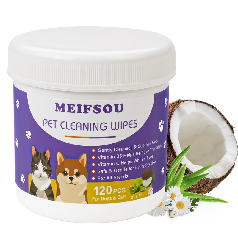 Eyes Wipes for Dogs & Cats - Gently Remove Tear Stain, Eye Debris, Discharge, Mucus Secretions - Coconut Oil Pet Cleaning Grooming Deodorizing Wipes for Eyes, Wrinkle, Face - 120pcs - BeesActive Australia