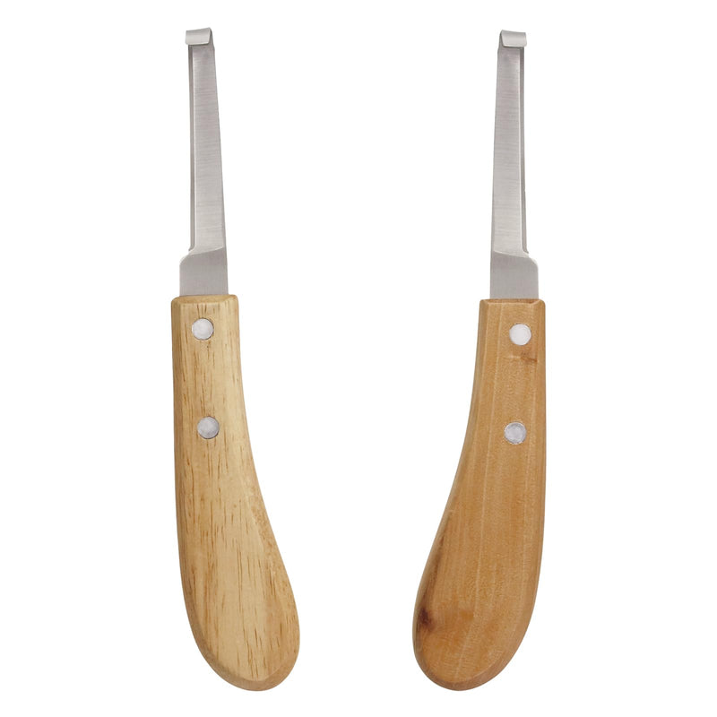 Left and Right Handed Hoof Knife with Wooden Handle 2PCS Hoof Cutter Set Equipment Sharp Carbon Steel Hoof Knife for Horses Cattle Goat Farrier Tools (A Pair of Straight Knives) - PawsPlanet Australia
