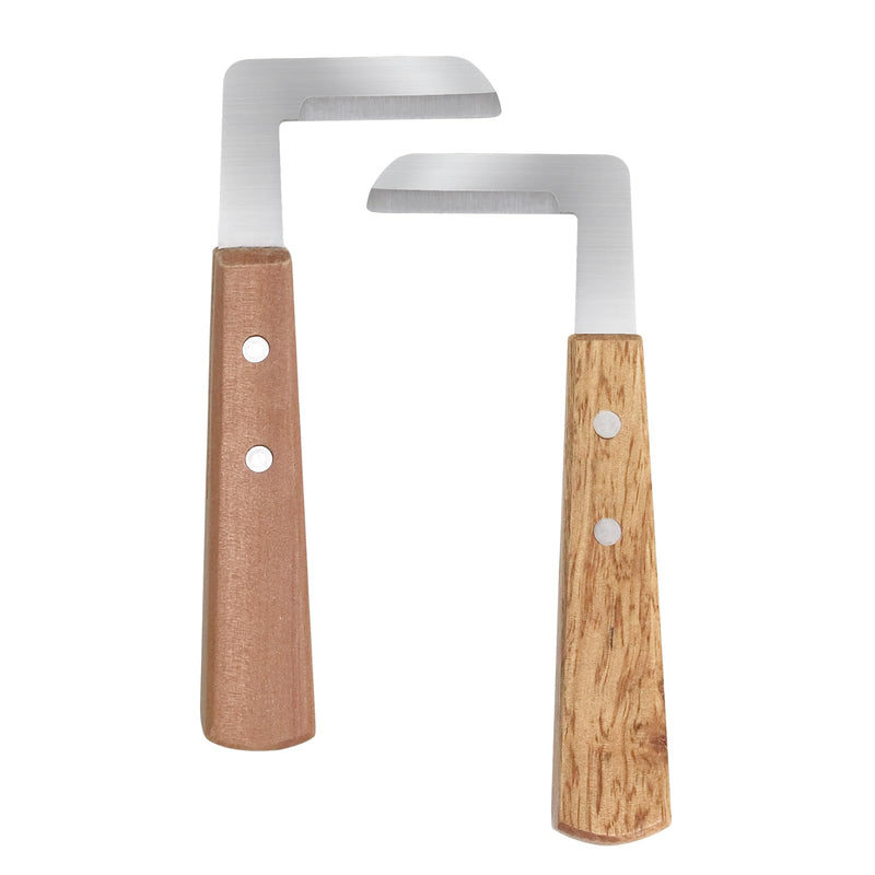 Left and Right Handed Hoof Knife with Wooden Handle 2PCS Hoof Cutter Set Equipment Sharp Carbon Steel Hoof Knife for Horses Cattle Goat Farrier Tools (A Pair of Curved Knives) - PawsPlanet Australia