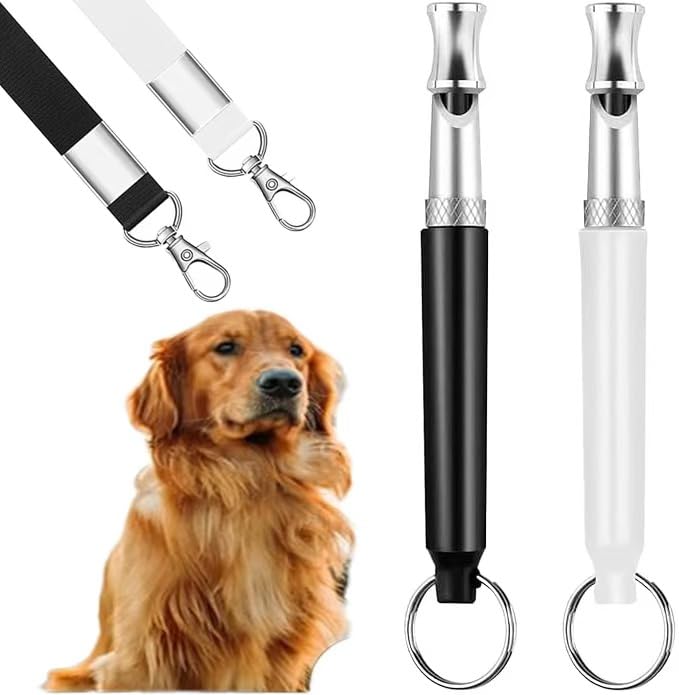 2 Pack Dog Whistle, Dog Whistle to Stop Barking Neighbors Dog Adjustable Ultrasonic Silent Dog Whistle, Professional Recall Dog Training Whistles, with Lanyard (Black and White)