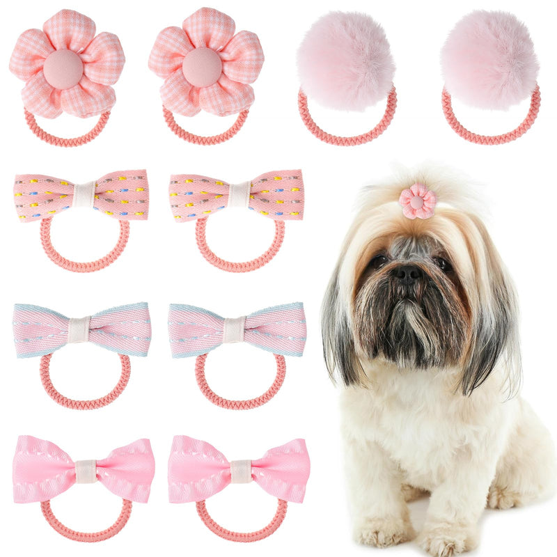 10 PCS Dog Hair Bow Pink Dog Bows with Rubber Bands Puppy Hair Bows Mix Style Handmade Puppy Hair Bows Cute Grooming Flower Ball Bowknot Top Knot Dog Hair Accessories for Puppies - BeesActive Australia
