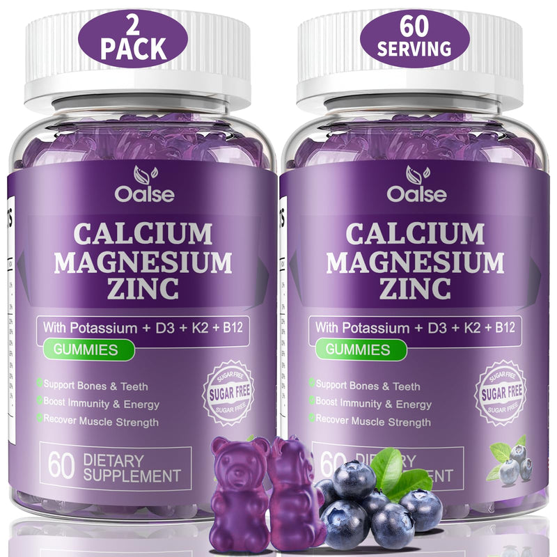 Calcium Magnesium Zinc Gummies with Vitamin D3 K2, Sugar Free Calcium Gummy | Calcium 1200 mg with Vitamin D3 for Muscles, Sleep Support, Calcium Citrate for Women Kids, Blueberry Flavor, 120 Count 120 Count (Pack of 1)