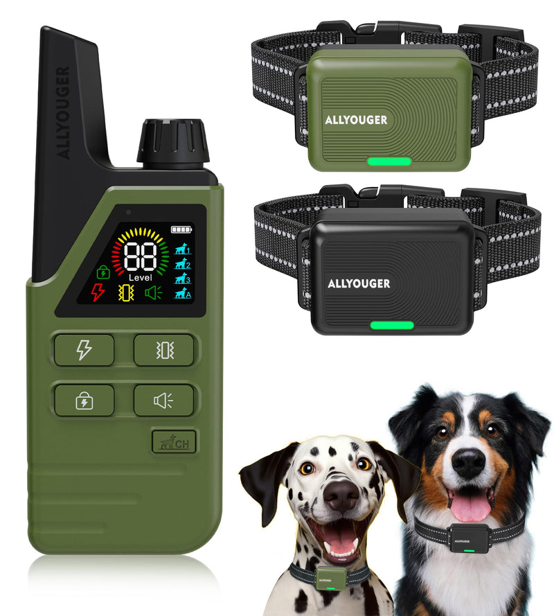 Dog Shock Collar 2 Dogs (5-120Lbs) - 4500FT Dog Training Collar with 3 Training Modes, Security Lock,Reflective Nylon Colar，IP67 Waterproof＆Rechargeable Remote e-Collar for All Breeds, Sizes Green - BeesActive Australia