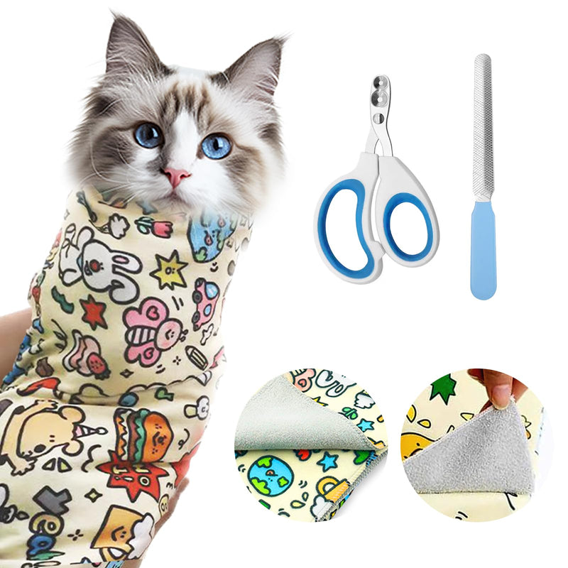 Cat Grooming Wrap, Velcro Fabric for Cat Nail Trimming Restraint, Multi-Purpose Cat Wrap with Cat Nail Clippers and Nail File, Cat Restraint Calming Wrap for Nail Clipping XL XL(Within 22 Pound) - BeesActive Australia