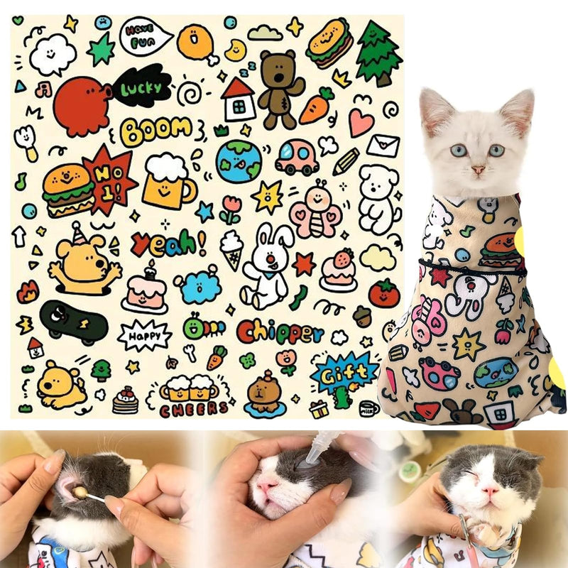 Cat Wrap for Cutting Nails, Cat Restraint Wrap for Nail Clipping and Grooming, 21.6×21.6" Self-Adhesive Anti-Bite Cat Swaddle Burrito Wrap, Suitable for Cats Within 22lbs (Cartoon Rabbit) Cartoon rabbit - BeesActive Australia