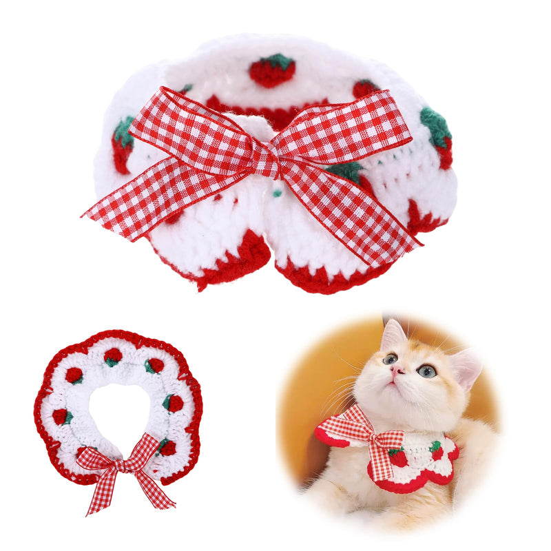 Cute Cat Collar, Cat Bandana, Strawberry Cat Collar with Bow Tie for Girl Cats Small Kitten Collar Cat Collar No Bell Cat Outfits for Female Cats Knitted Handmade Collar Breakaway for Cats, Small Dogs - BeesActive Australia