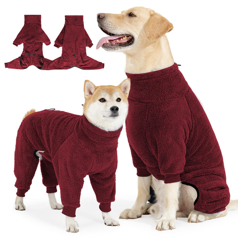 Dog Winter Coat Soft Pullover Pajamas, Warm Dog Cold Weather Coats Fleece Dog Coat, Cozy Dog Winter Jacket Windproof Fullbody Dog Jumpsuit Onesie Fleece Sweater Winter Clothes Apparel for Dogs Medium WineRed - BeesActive Australia
