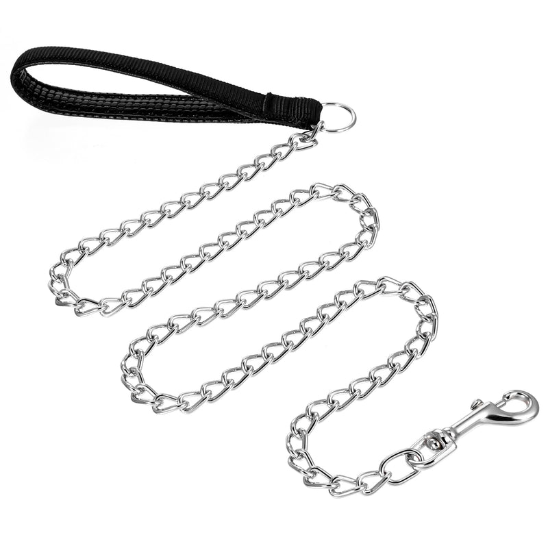 Metal Chain Heavy Duty Dog Leash 4FT x 3mm Chew Proof Pet Leash Chain with Soft Padded Handle for Large & Medium Size Dogs Walking, Training and Traveling - BeesActive Australia