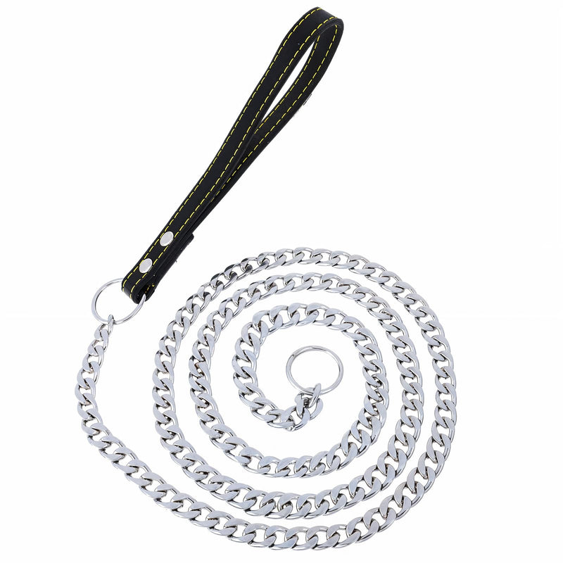 Heavy Duty Stainless Steel Dog Chain Leash 5 FTx3 mm Anti-Bite Dog Leash with Soft Padded Handle Chew Proof Cuban Link Metal Dog Leashes for Large & Medium Size Dogs (0-80 lbs) - BeesActive Australia