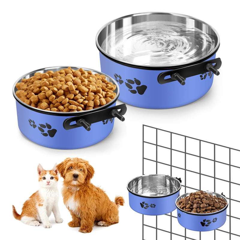 2 Pack Blue Crate Bowls Stainless Steel Kennel Bowls Dogs Crate Water Bowls Mountable with Clamp Holder 2 Sizes（6.3x2.56’’,5.5X 2.36’’ (Blue) - BeesActive Australia
