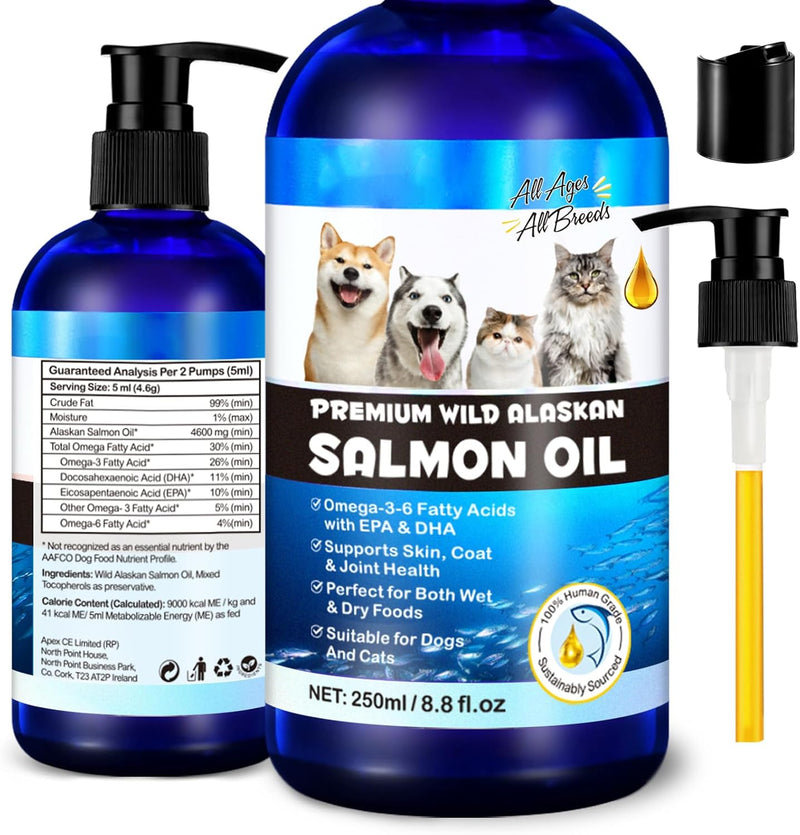 Alaskan Salmon Oil for Dogs, Omega 3 Fish Oil with Natural EPA+DHA Fatty Acids for Skin, Joints, Coat Health, Dog Skin and Coat Fish Oil Liquid Supplement, All Ages All Breeds 8.8fl.oz. - BeesActive Australia
