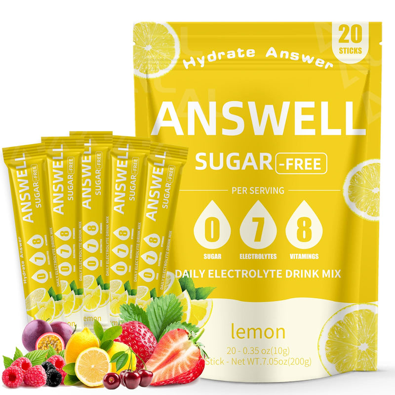 Electrolytes Powder Packets Sugar Free - Liquid Daily IV Drink Mix for Rapid Hydration & Party Recovery | 8 Vitamins & 7 Electrolytes | Non-GMO | No Color Additive |20 Sticks (V2-Lemon) V2-Lemon 7 Ounce (Pack of 1)