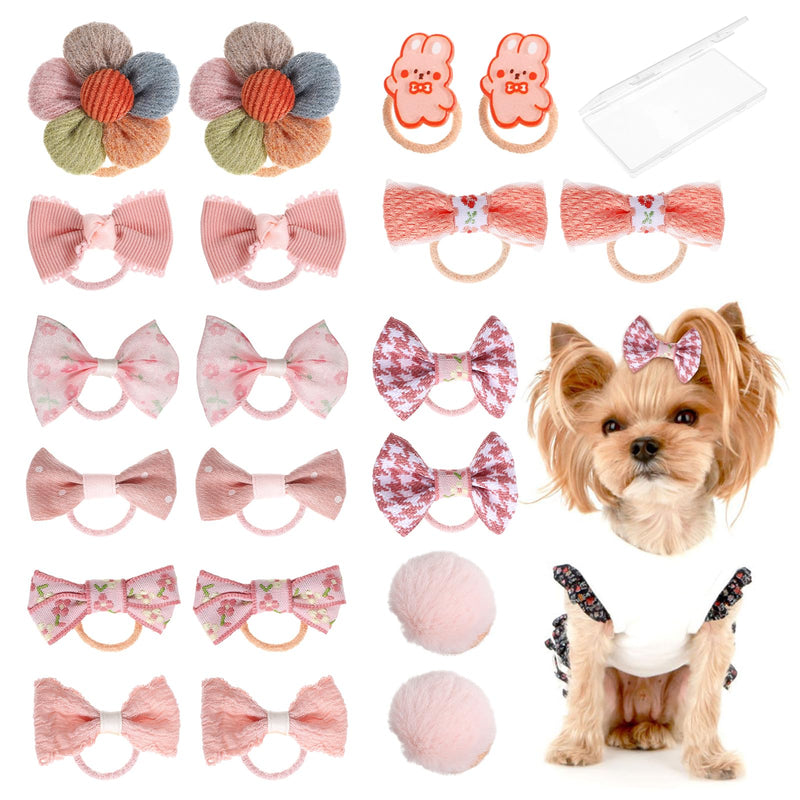 20 Pcs Small Dog Hair Bows with Rubber Bands Pink Dog Bows Puppy Dog Hair Bows Mix Style Handmade Cute Grooming Flower Ball Bowknot Top Knot Dog Hair Accessories for Yorkie Teddy Dog Hair Accessories - BeesActive Australia