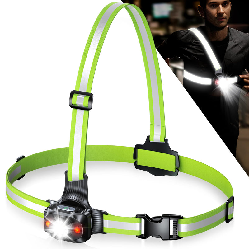 Running Lights for Runners, 500 Lumens Run Light with 360° Reflective Straps, IPX4 Waterproof & USB Rechargeable, 45° Adjustable Chest Running Light Vest for Night Walking, 4-16h Use Time - BeesActive Australia