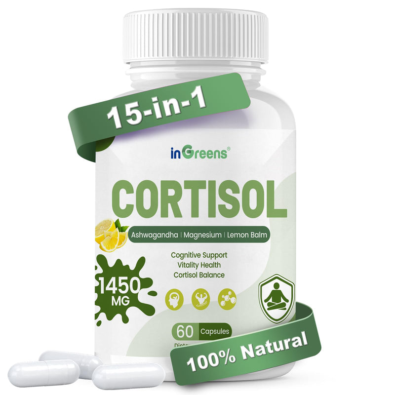 inGreens Cortisol Supplement, 15-in-1 Cortisol Manager with Ashwagandha, L-Theanine & Magnesium, Supports Cortisol Health, Relaxation & Restful Sleep, 60 Capsules 60 Count (Pack of 1)