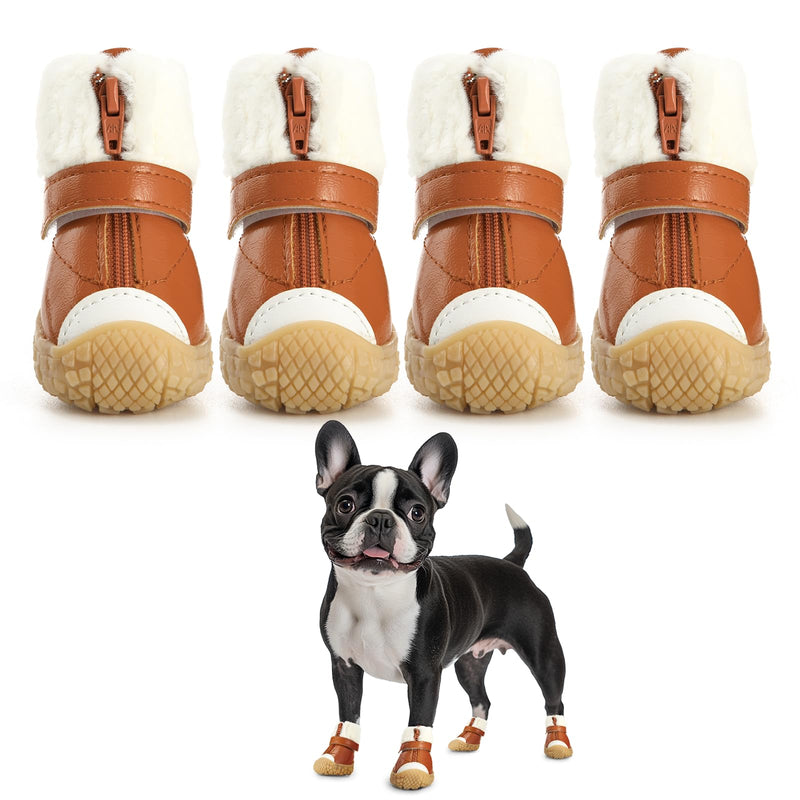 Hcpet Dog Shoes for Small Dogs, Waterproof Dog Boots & Paw Protectors for Hot Pavement Winter Snow Hiking, Anti-Slip Dog Booties for Hardwood Floor Brown Size 3 #3 (Width 1.49 inch) for 11.0-16.5 lbs - BeesActive Australia