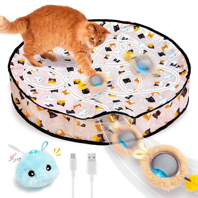 Interactive Cat Toys Ball Rechargeable Smart Automatic Cat Toys for Indoor Cats Touch Activated Kitten Toy Cat Toys for Bored Indoor Adult Cats 2 Cat Toy Balls and A 28 Inch Play Mat - BeesActive Australia