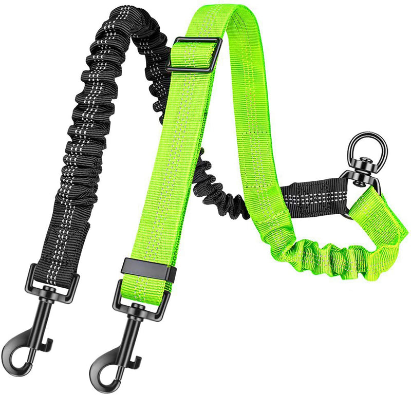 Double Dog Leash for Two Dogs - 2-in-1 Upgraded Double Leash for Two Dogs with Adjustable Strap & Shock Absorbing Bungee, No Tangle Dual Training Splitter (Green) - BeesActive Australia