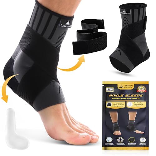 Foot Brace & Ankle Brace for Women & Men, Wrap, Ankle Compression Sleeve - Sprained Ankle Pain, Plantar Fasciitis Relief Arthritis Achilles Tendonitis - Gel Stabilizer, Adjustable Strap (Medium) Medium