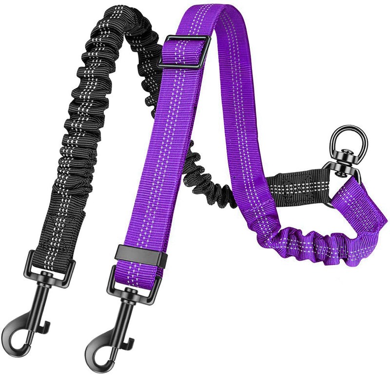 Double Dog Leash for Two Dogs - 2-in-1 Upgraded Double Leash for Two Dogs with Adjustable Strap & Shock Absorbing Bungee, No Tangle Dual Training Splitter (Purple) - BeesActive Australia