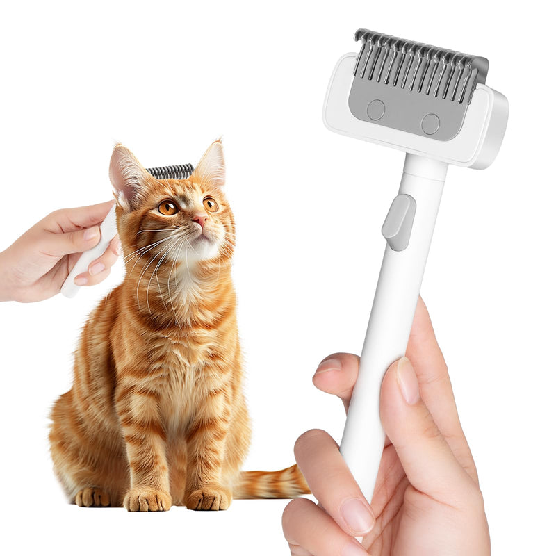 Cat Grooming Rake with One-Click Button, Pet Brush, Suitable for Long Haired Cats, Small and Medium Dogs, Brush for Grooming Shedding, Remove Loose and Matted Fur, Pet Grooming Undercoat Rake - BeesActive Australia